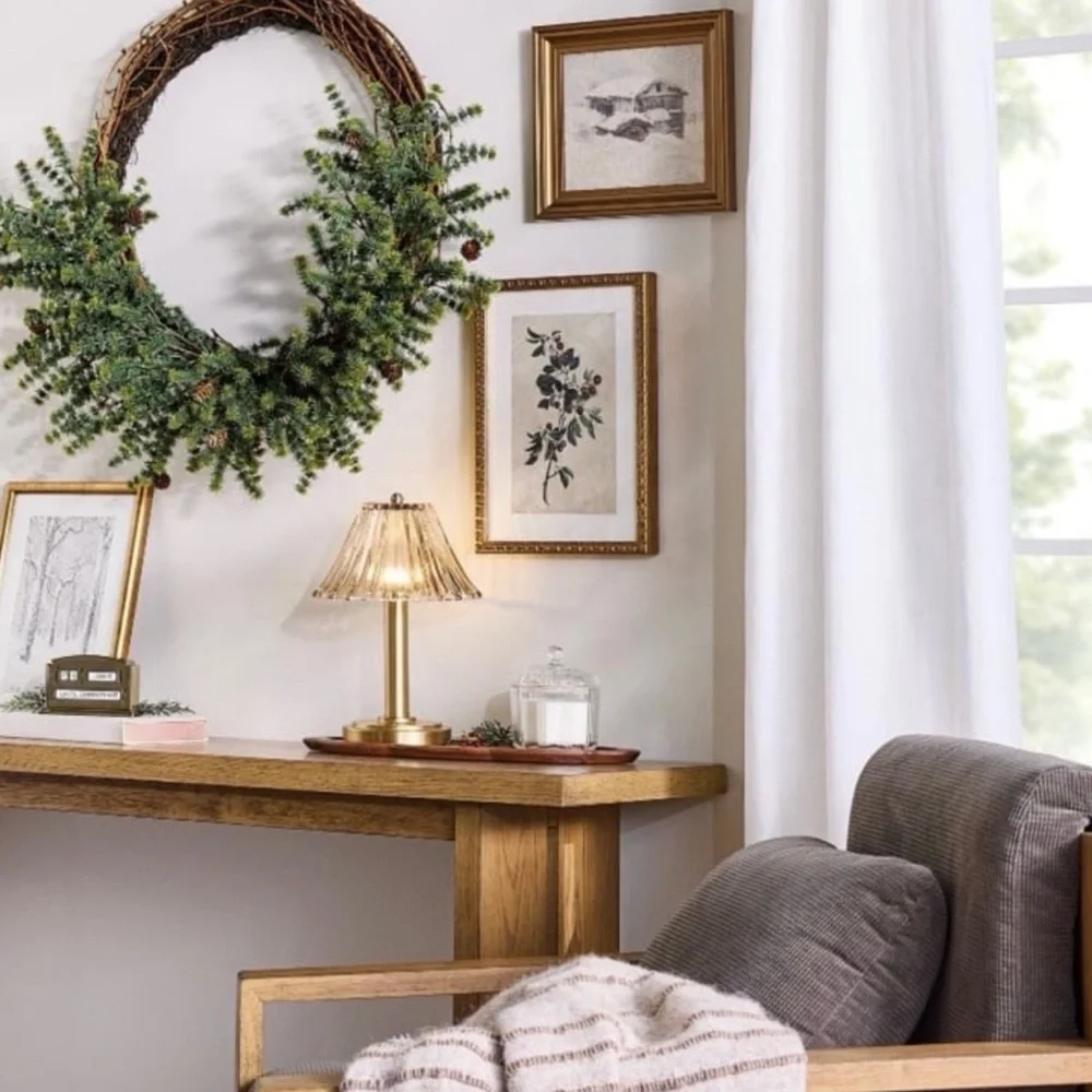 Hearth & Hand Magnolia 10”x11” Snowy Cabin Burlap Framed Holiday 2025 Wall Art